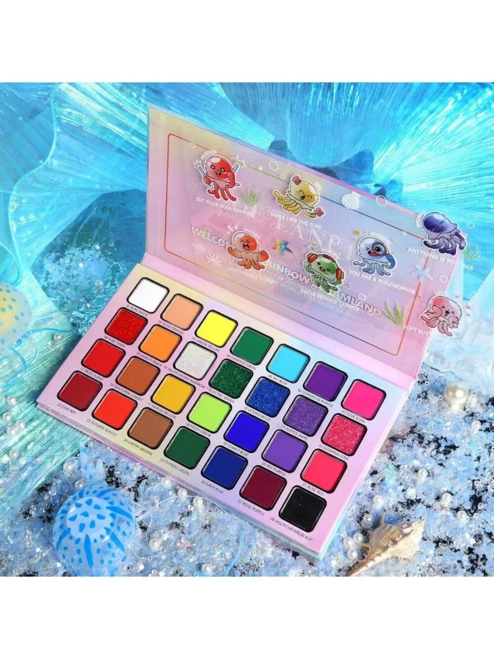 Colorful 28-Color Neon Rainbow Eyeshadow Palette - Bright Metallic & Matte